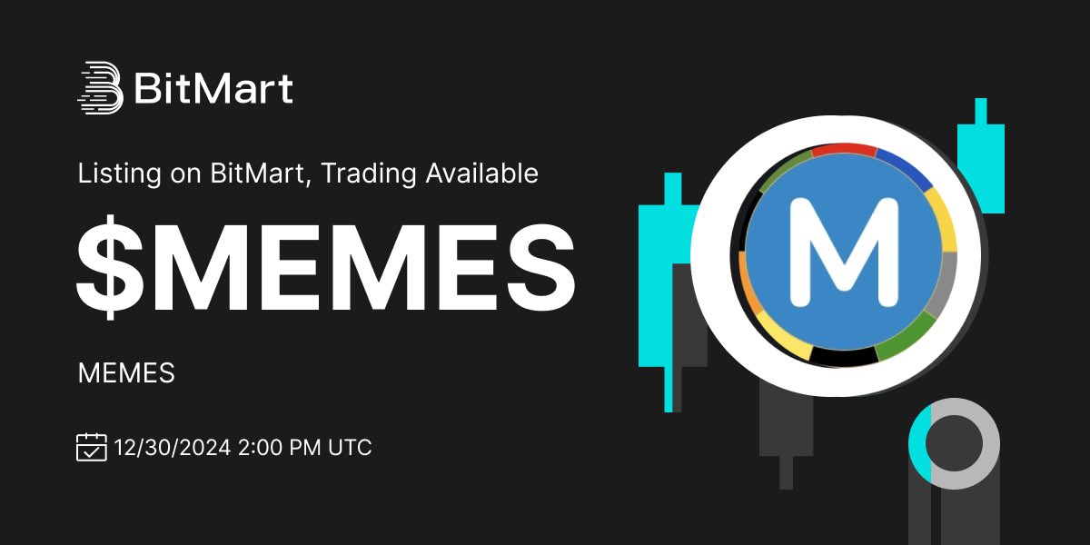 BitMartExchange's tweet photo. #BitMart will list Memes ($MEMES) @memeland_tg on our digital assets platform on December 30, 2024 🤩

💰Trading pair: $MEMES/USDT
💎Deposit: Available
💎Trading: 12/30/2024 2:00 PM UTC

Learn more: https://t.co/zbMYozAajN https://t.co/m1qlCFjh4g