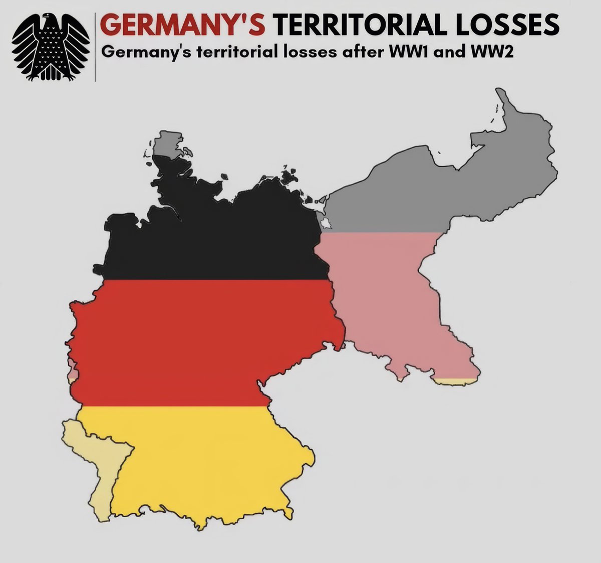 HistoryArcs's tweet photo. 📸 Following the aftermath of two World Wars, Germany saw a massive reduction of her territory. 

In conjunction with 102,000 square kilometers being taken, 14 million Germans were expelled across Europe, exacerbating the strain on Germany's already densely populated land. https://t.co/pATvAUZGCS