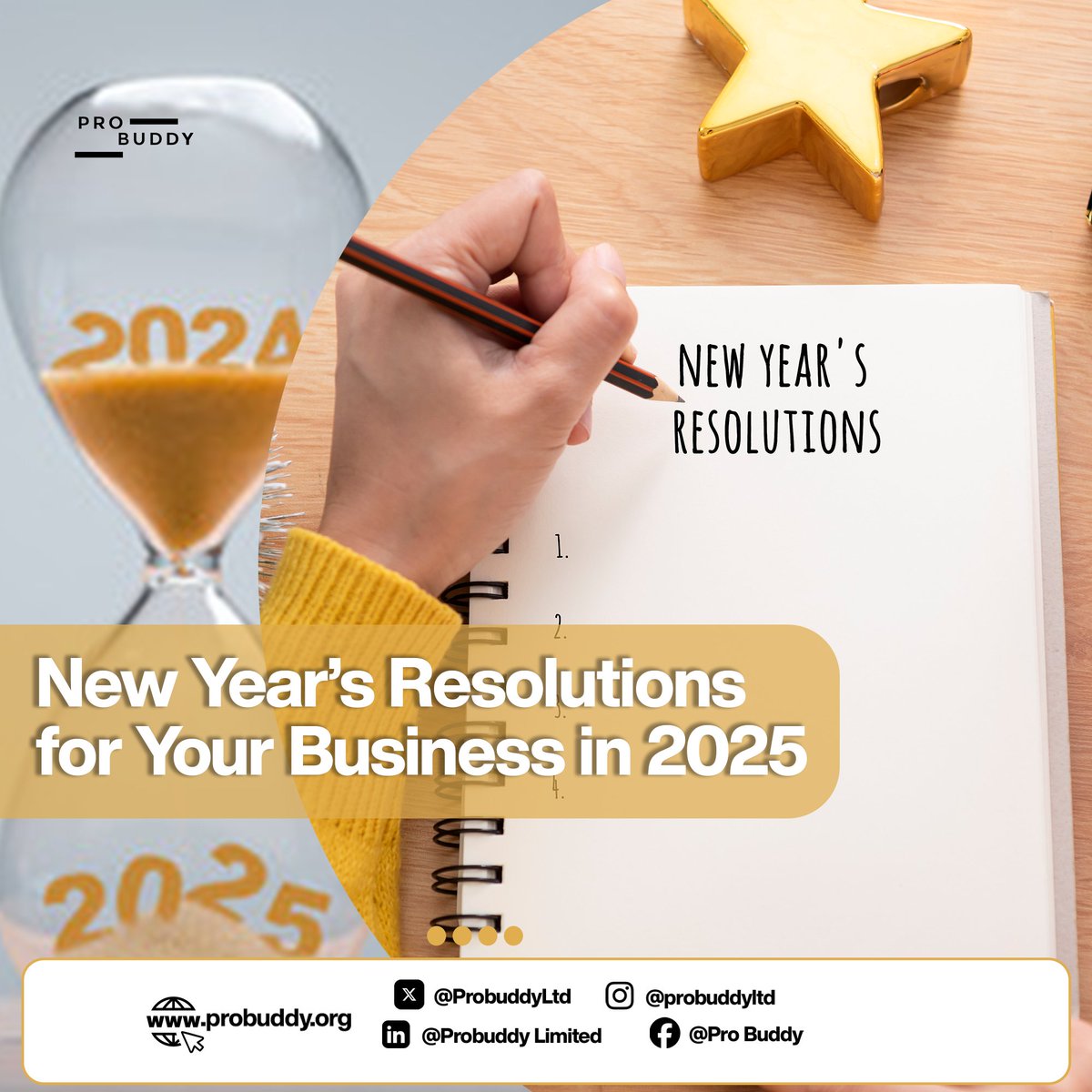 ProbuddyLtd's tweet photo. New Year’s Resolutions for Your Business in 2025

 As you ring in the new year, what are your business resolutions for 2025? Whether it’s scaling your team, innovating processes, or enhancing customer experience, let’s set ambitious goals together! https://t.co/YBRkNbJ6kT