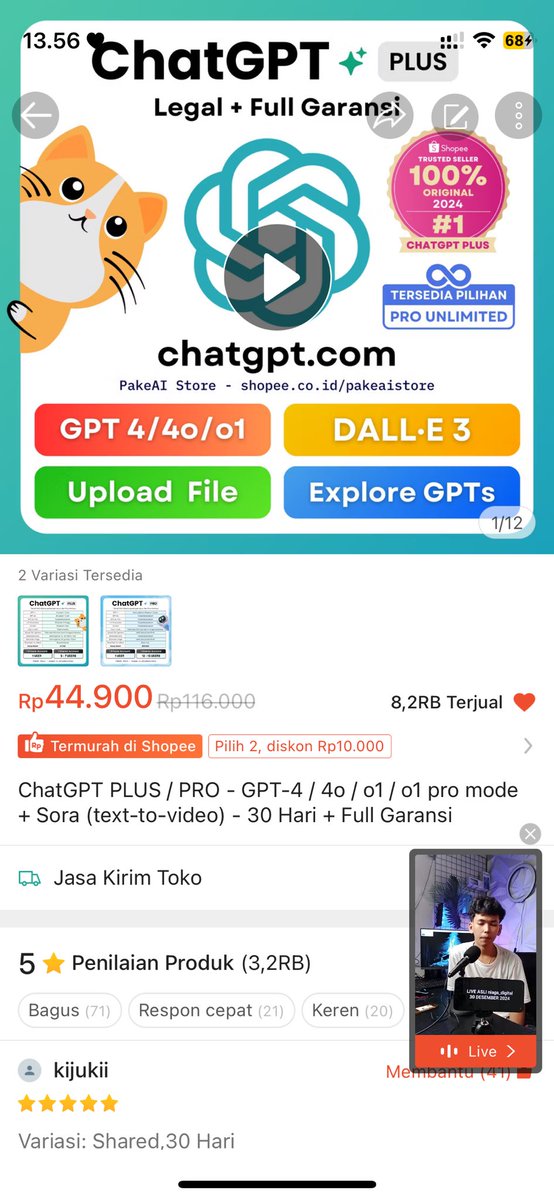PakeAIStore's tweet photo. WTS ChatGPT Plus ya guys, terusted, yang mau jadi af1liatte live juga bisa komisi 50% / produk terjual #zonauang #zonaba #zonajajan https://t.co/z04b8VMeJY
