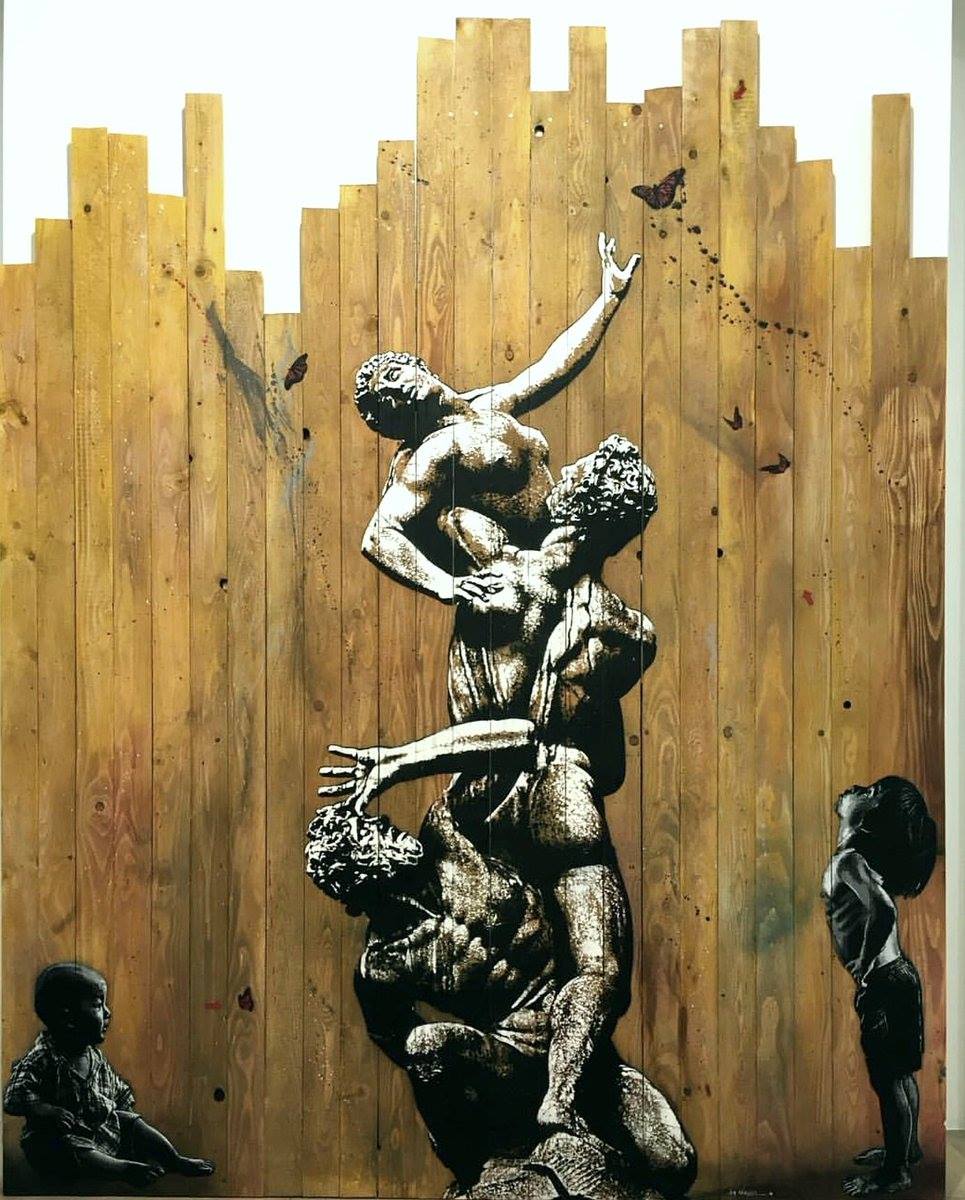 Breathtaking piece by #jefaerosol titled "out of reach" #streetart #art #contemporaryart #laurentstroukgalerie