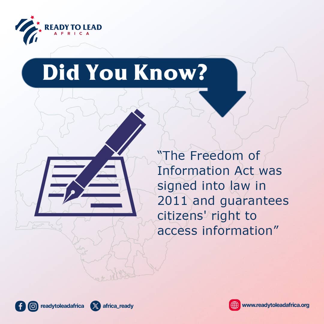 africa_ready's tweet photo. As we begin a new week, did you know?
The Freedom of Information Act (FOIA), signed into law in 2011, ensures citizens can access federal government records, promoting transparency and accountability. A vital tool for an informed society!
#NewWeekNewKnowledge #ReadyToLeadAfrica https://t.co/j99zXpUH2S