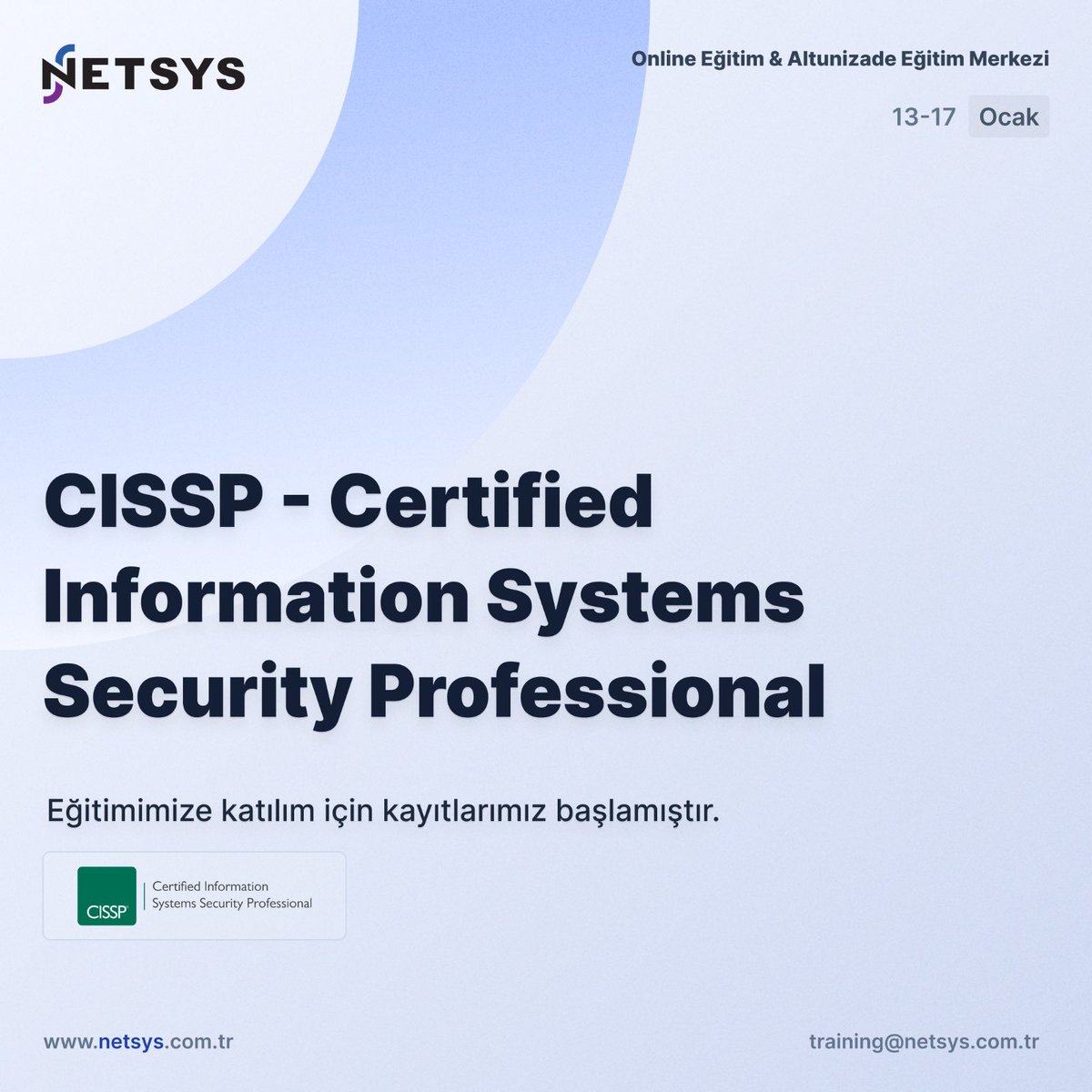 netsysbilisim_'s tweet image. Registration for participation in our CISSP - Certified Information Systems Security Professional Training, which will be held from 13 to 17 January 2025, has started.

For registration: training@netsys.com.tr

#NETSYSBilişim #CISSP #CyberSecurity #Training