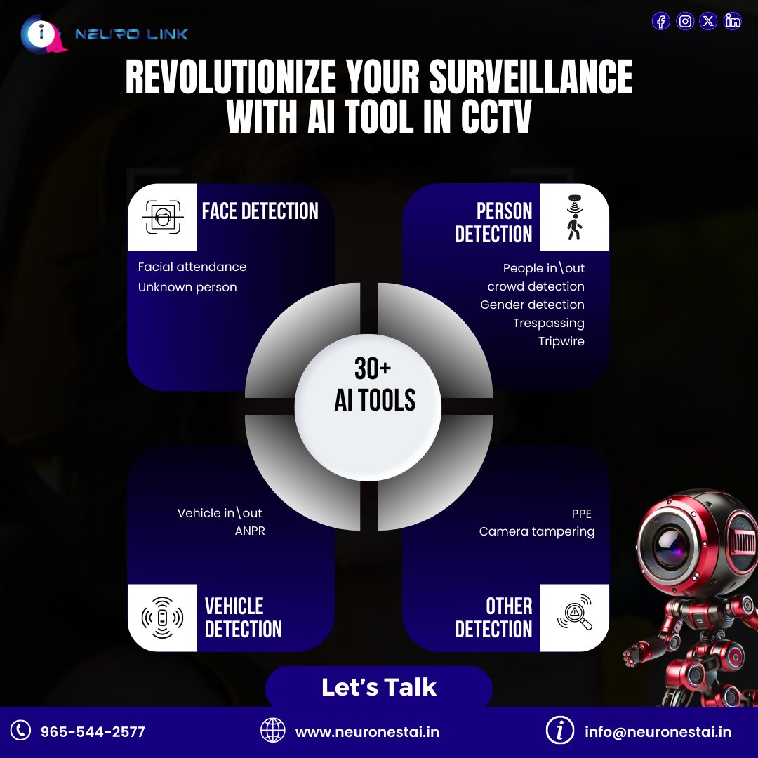 Neuro_sync_AI's tweet photo. 🚨 Upgrade your CCTV with Neuro Link!

💡 30+ AI tools for:
✅ Face Detection
✅ Crowd &amp; Trespassing Alerts
✅ Vehicle Monitoring (ANPR)
✅ PPE &amp; Tampering Detection
📞 Let’s Talk: https://t.co/Mjpj9WKLrP | 965-544-2577
#NeuroLink #SmartSurveillance #AITools https://t.co/StWkAb89hl