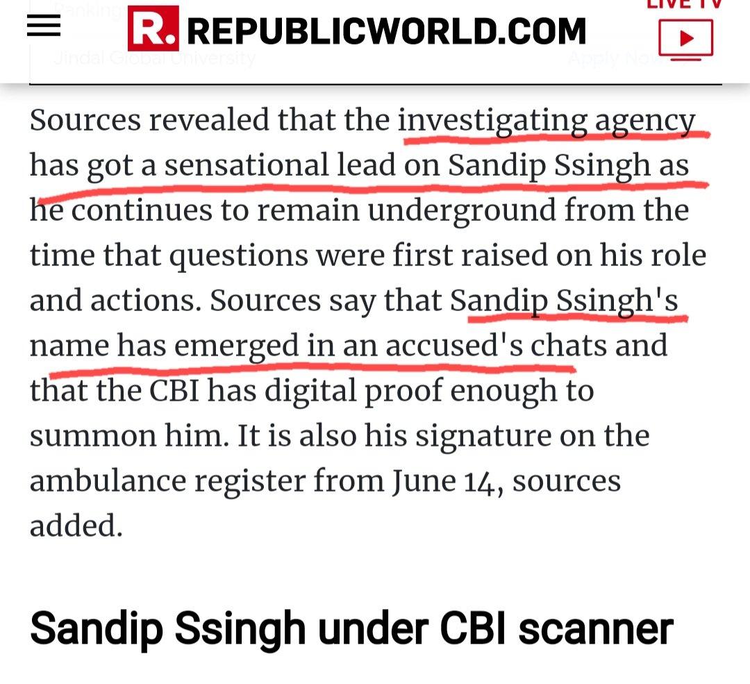 PriyaSi47091986's tweet image. Crucial Evidence InSSRCase
Whatever happened 2these &quot;sensational leads &amp;amp;digital proof&quot;on #SandipSsingh @CBIHeadquarters❓️
&quot;Scanner&quot;gone missing?
His name emerged in an accused&apos;s chats as well!
Wonder why @BJP4India @BJP4Mumbai shd be shielding🐍?
@Copsview @PMOIndia 
@HMOIndia