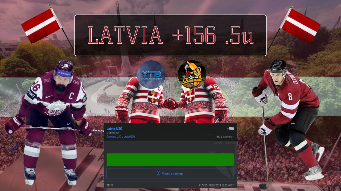 BET ON BANANA🍌🏒 (@betonbanana) on Twitter photo 🌎🧊WORLD JUNIOR COLLAB BET🧊🌎
Latvia +156 .5u🏒🇱🇻🥅
<a href="/BetOnBanana/">BET ON BANANA🍌🏒</a>🤝<a href="/YoungTitos/">Young Titos</a>
Talked about this game all weekend and we both landed on the same side for this one. Join us on this plus money play🔥
#WorldJuniors #GamblingTwitter #WJC
#GamblingX #SportsBetting #Fanduel 🌎🧊WORLD JUNIOR COLLAB BET🧊🌎
Latvia +156 .5u🏒🇱🇻🥅
<a href="/BetOnBanana/">BET ON BANANA🍌🏒</a>🤝<a href="/YoungTitos/">Young Titos</a>
Talked about this game all weekend and we both landed on the same side for this one. Join us on this plus money play🔥
#WorldJuniors #GamblingTwitter #WJC
#GamblingX #SportsBetting #Fanduel