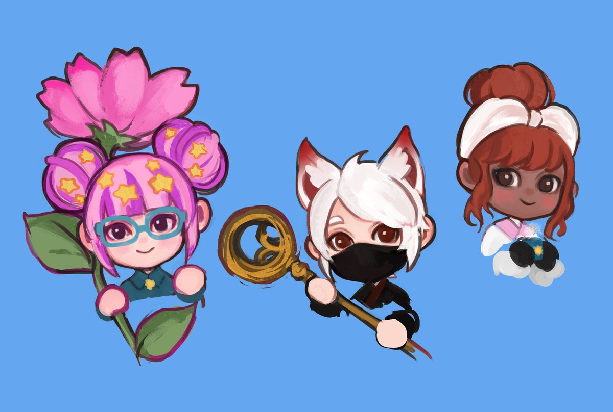 some little doodles I drew for my friends #Doodles  . The pink haired girl with the flower is my character in animal crossing pocket camp hahah