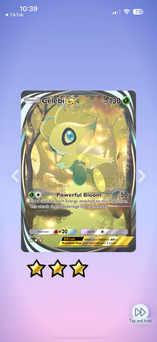 I have three of these now and I just need the regular Celebi EX for the full set (minus the full art rares). Why can’t you just trade cards you have for cards that you need man #pokemontcgp