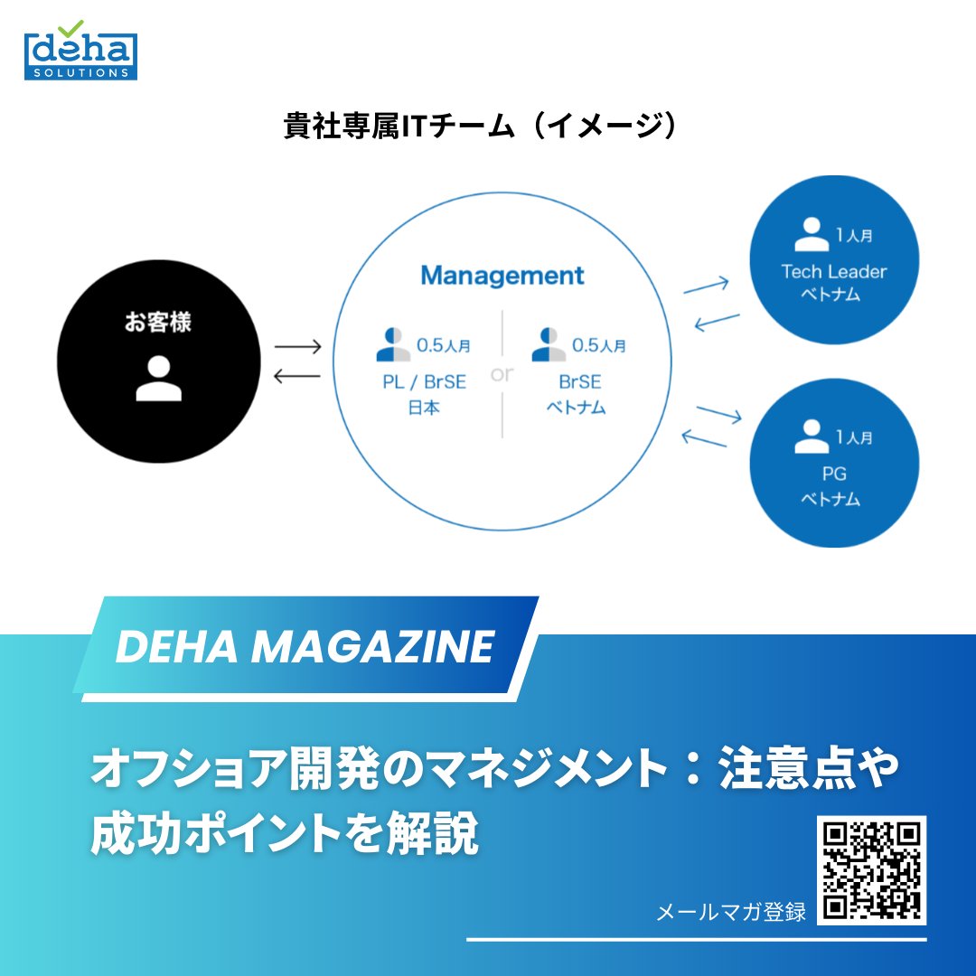🌍オフショア開発に興味はあるけど、どこから手をつければいいか分からない方も多いのではないでしょうか？

🔹成功のためには、透明なコミュニケーション、明確な期待値設定、そして文化的な違いに対する理解が重要です。

🔹 詳細はこちら： deha.co.jp/magazine/offsh…

#DEHA #オフショア開発
