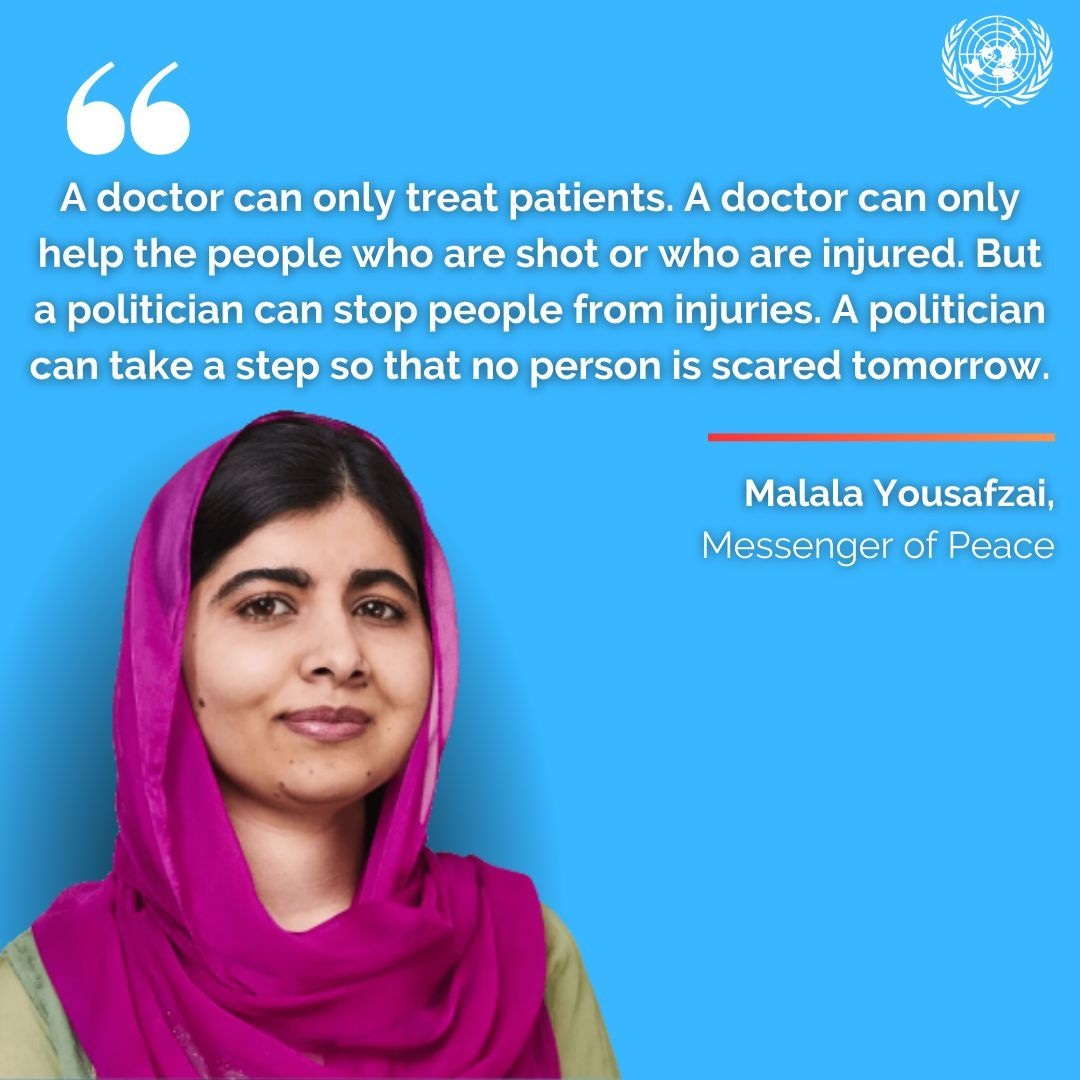 United Nations Geneva (@ungeneva) on Twitter photo “A doctor can only treat patients. A doctor can only help the people who are shot or who are injured. But a politician can stop people from injuries. A politician can take a step so that no person is scared tomorrow.” - <a href="/Malala/">Malala Yousafzai</a> Yousafzai, <a href="/UN/">United Nations</a> Messenger of Peace #MondayMotivation “A doctor can only treat patients. A doctor can only help the people who are shot or who are injured. But a politician can stop people from injuries. A politician can take a step so that no person is scared tomorrow.” - <a href="/Malala/">Malala Yousafzai</a> Yousafzai, <a href="/UN/">United Nations</a> Messenger of Peace #MondayMotivation