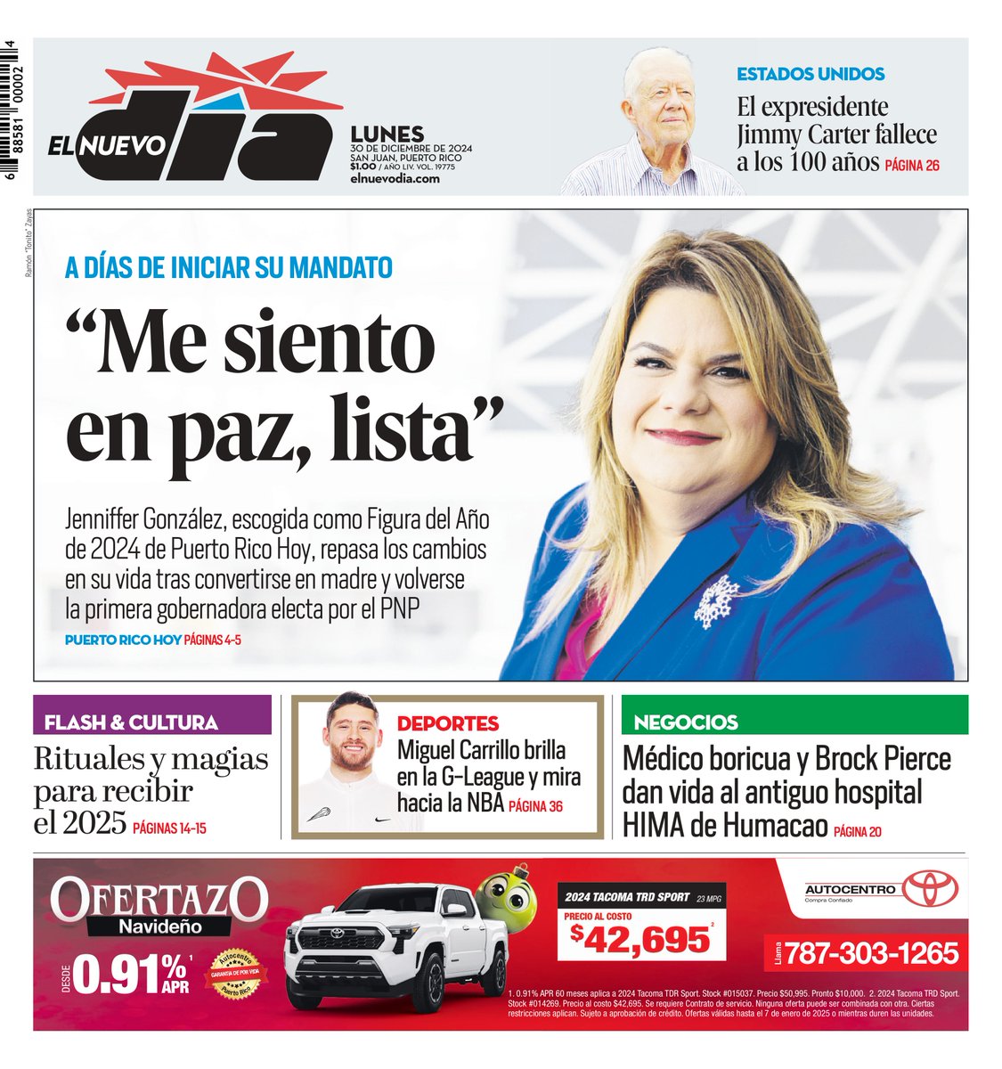 Jenniffer González repasa los cambios en su vida tras convertirse en gobernadora | Esta es nuestra portada para el 30 de diciembre de 2024. Mantente al día con las últimas noticias en elnuevodia.com.