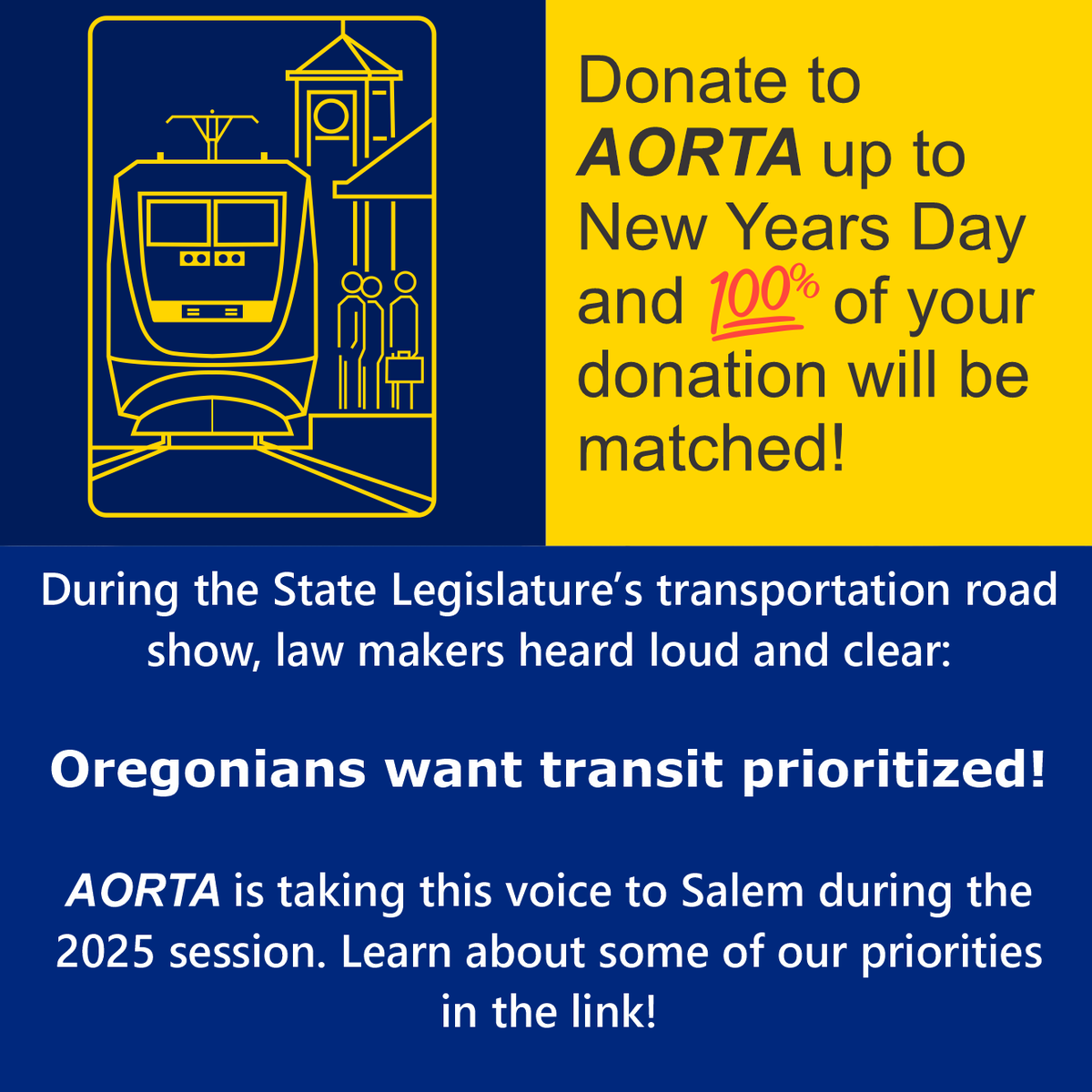 AORTA_Transit's tweet photo. With a major transportation package going through the state legislature, and an uncertain future for federal funding, AORTA has a big year ahead of it!

Thanks to a few generous anonymous supporters, donations to AORTA will be matched 100% up to $5,000!

https://t.co/0b9QDIDSSP https://t.co/OAMv4Ywnkh