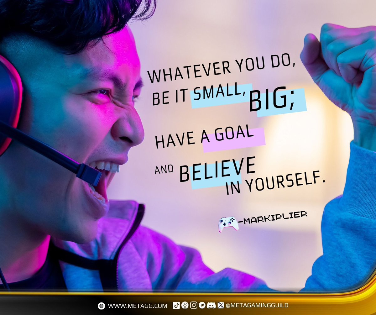 MetaGamingGuild's tweet photo. 🎮 Fuel your week with MGG gaming quotes. Stay motivated and keep grinding! 💪🏻
Follow for more: https://t.co/D3HpDL0qbA
#gamer #gamingquote #GameFi #MGG #MetaGamingGuild https://t.co/hQLUTRTc1E