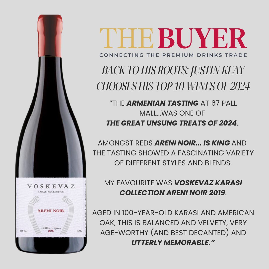 🍷✨ Justin Keay shares the wines that wowed him this year, and Armenia’s Voskevaz Karasi Collection Areni Noir 2019 made the top 10, described as "utterly memorable."⁠

⁠
Thank you, Justin and The Buyer for celebrating Areni and Voskevaz 🍷

the-buyer.net/tasting/wine/j…