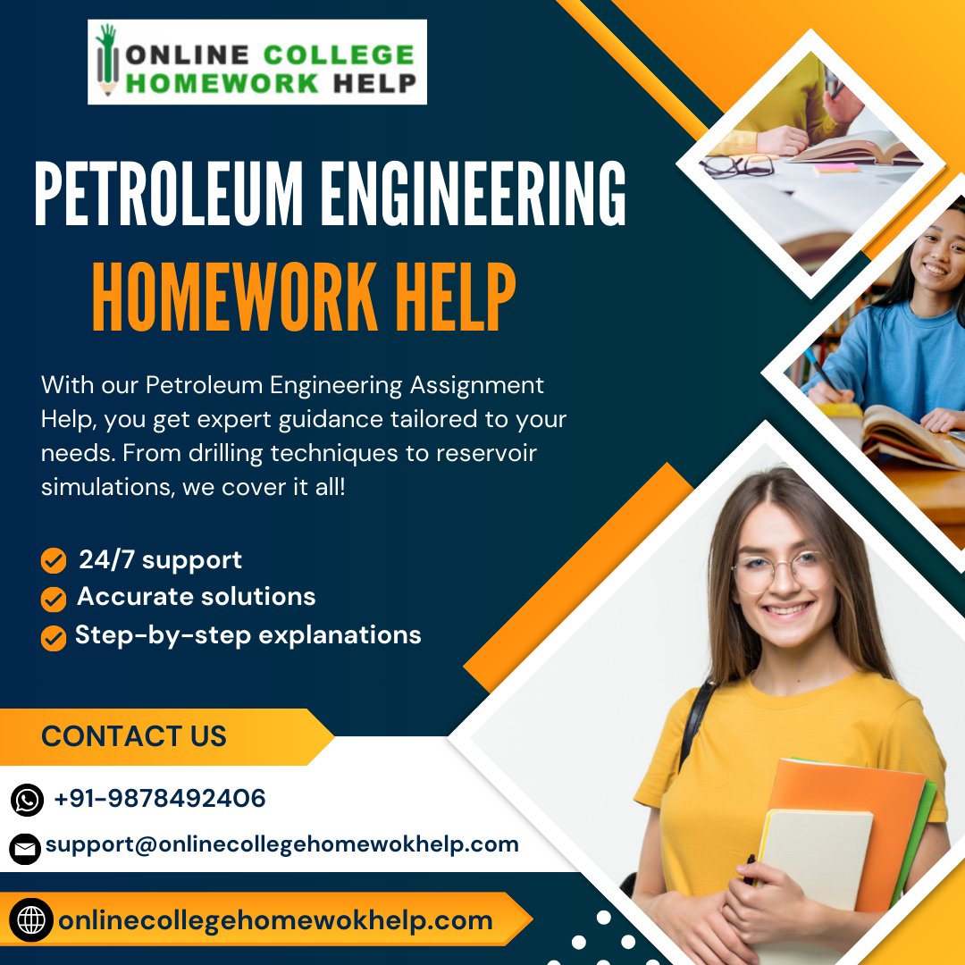 Onlinechwhelp's tweet image. 🔥📗Empower Your Petroleum Engineering Journey
✅+91-9878492406
📩 support@onlinecollegehomeworkhelp.com
onlinecollegehomeworkhelp.com/petroleum-engi…
#petroleumengineering #oilengineering #petroleumengineeringhomeworkhelp #petrochemicalengineering #petroleumengineeringtutoringhelp