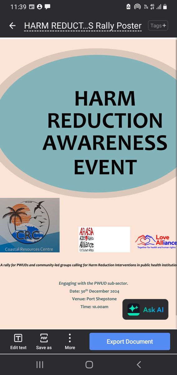 Coastal Resource Centre (@centre_coastal) on Twitter photo Join us and other PWUD-led community groups as we rally to call for harm reduction interventions in public health facilities for people who use drugs. #harmreduction @_ARASAcomms <a href="/SANPUD_NPO/">SANPUD</a> <a href="/Aidsfonds_intl/">Aidsfonds International</a> <a href="/AIDSFondet/">AIDS-Fondet</a> <a href="/INPUD/">International Network of People who Use Drugs</a> <a href="/InclusionAllia1/">Inclusion Alliance</a> Join us and other PWUD-led community groups as we rally to call for harm reduction interventions in public health facilities for people who use drugs. #harmreduction @_ARASAcomms <a href="/SANPUD_NPO/">SANPUD</a> <a href="/Aidsfonds_intl/">Aidsfonds International</a> <a href="/AIDSFondet/">AIDS-Fondet</a> <a href="/INPUD/">International Network of People who Use Drugs</a> <a href="/InclusionAllia1/">Inclusion Alliance</a>