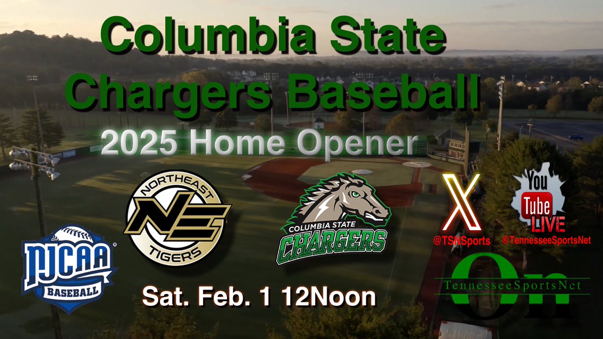 TSNSports's tweet photo. All 👀 are on the calendar. @CHARGERS1451  BASEBALL is 35 days away. #ColumbiaState opens the 2025 season on Saturday Feb. 1 as they hosts @NEMCCBASEBALL for a 12-Noon doubleheader. Catch the action live on #TennesseeSportsNet . You can watch LIVE "FREE" right here on X and on YouTube at TennesseeSportsNet here> https://t.co/t3FHRdEzI3
The @CStateSoftball Lady Chargers will follow 10 days later on Feb. 11th as they hosts @JALCollege John A Logan with first pitch at 11:00AM. Please subscribe to our YouTube Channel and follow us on X.