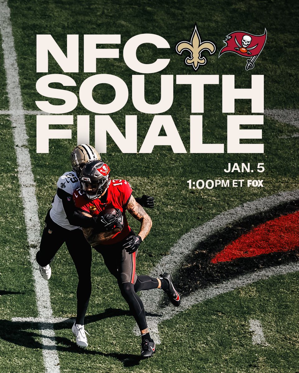 Buccaneers's tweet photo. The NFC South finale is officially set ⏰ https://t.co/EQ75uonz8z