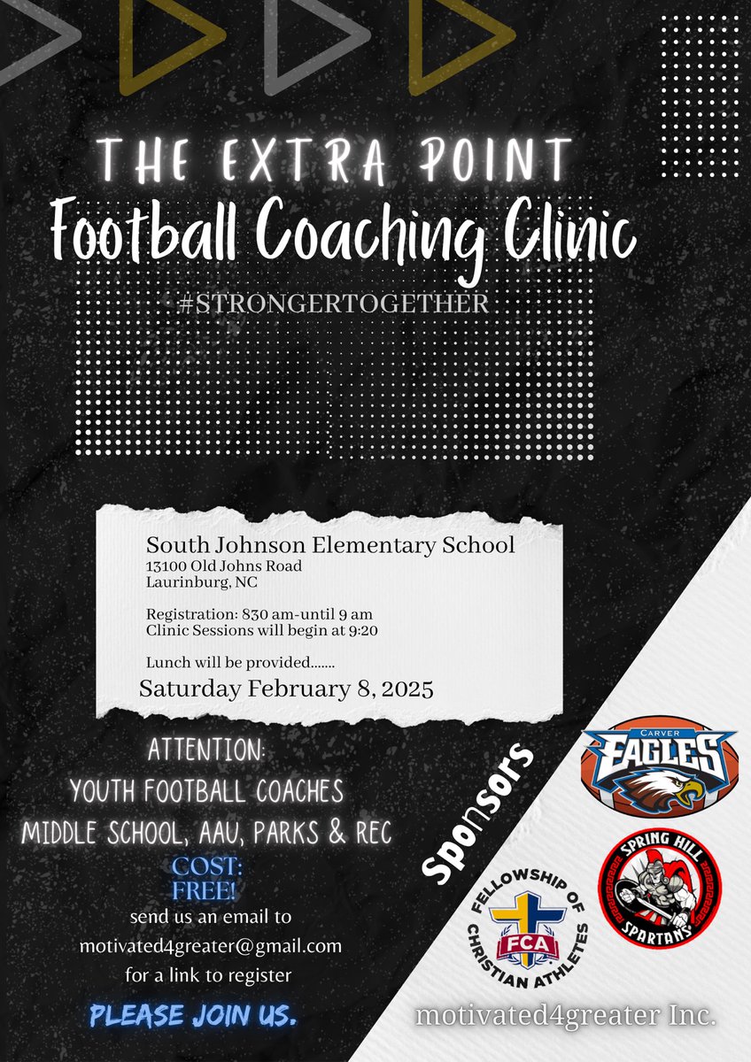 James McLean (@bunnlevelman) on Twitter photo Guest Presenters:
Mr Scott Loosemore, SHS DC
Mr <a href="/Coach_Harris37/">Steven Harris</a>, SHS OC
Mr Jaylen McFadden, Dline Coach Gaffney HS
Mr Derek Brewington, HC South View HS
Mr <a href="/CoachDeese/">Jammie Deese</a>, HC Forrest Hills HS
registration link: forms.gle/H66LKoSwdcyjNG… Guest Presenters:
Mr Scott Loosemore, SHS DC
Mr <a href="/Coach_Harris37/">Steven Harris</a>, SHS OC
Mr Jaylen McFadden, Dline Coach Gaffney HS
Mr Derek Brewington, HC South View HS
Mr <a href="/CoachDeese/">Jammie Deese</a>, HC Forrest Hills HS
registration link: forms.gle/H66LKoSwdcyjNG…