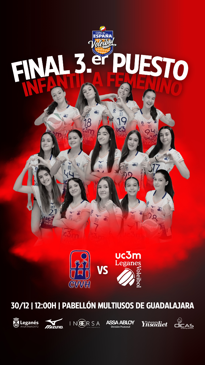 VoleibolLeganes's tweet image. ⚔️🏐 #MATCHDAY | Infantil A Femenino

🏆 FINAL 3.ᵉʳ PUESTO
🆚 CV Vall D&apos;Hebrón Sigma
⏰ 12:00h
🏟️ Pabellón Multiusos de Guadalajara
📺 ¡Síguelo en Directo!
➡️ twitch.tv/jmrmmb98

#VamosLega 💙🤍
#CopaEspanaVB 🏆🇪🇸
@uc3m @AytoLeganes @Ynsadiet