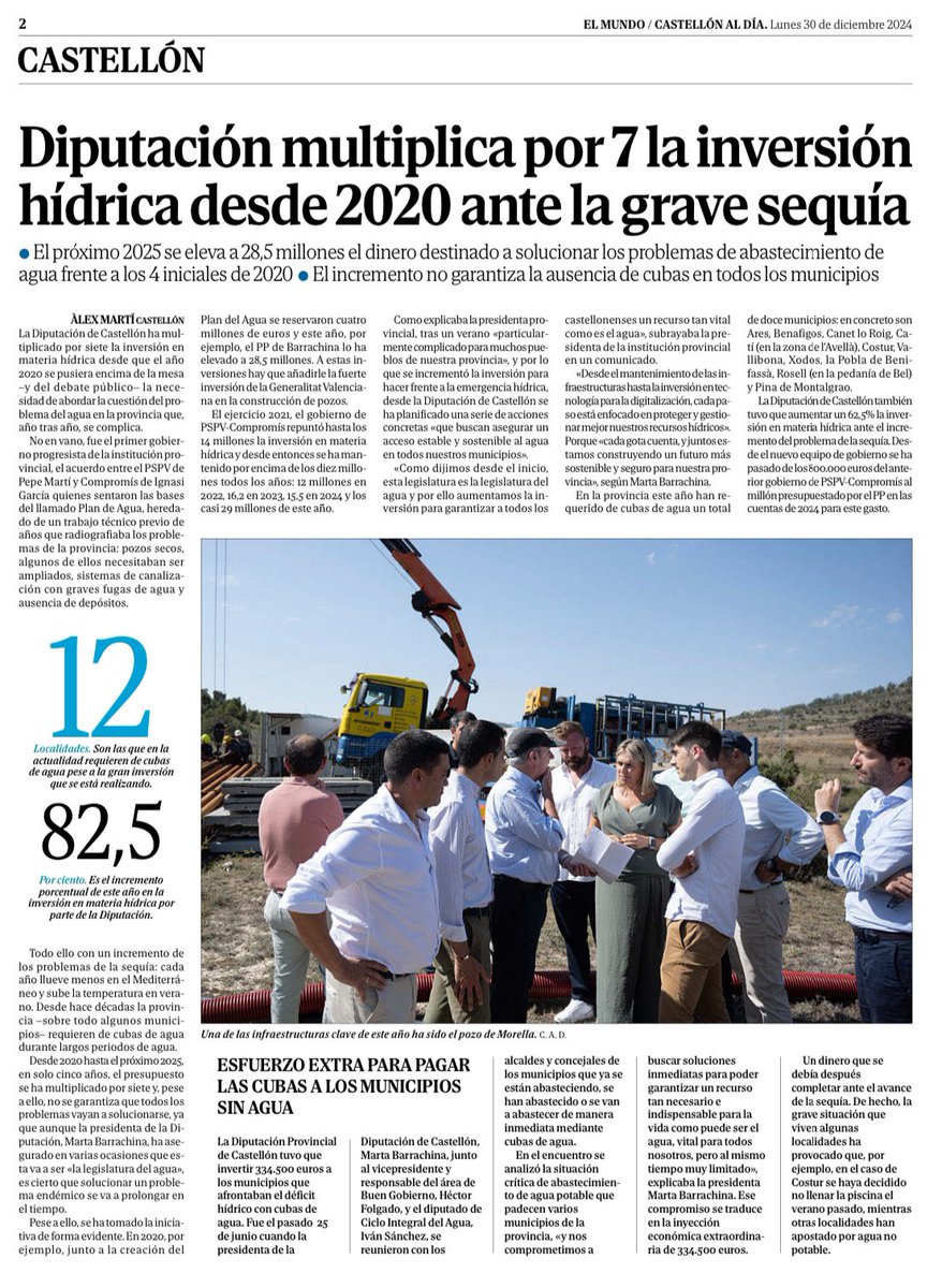 popularescs's tweet photo. 💧 El PP de Castellón trabaja para solucionar los problemas reales de los castellonenses

 👉 En 2025, la Diputación de Castellón destinará 28,5 millones de euros para garantizar el suministro de agua y resolver los problemas de abastecimiento en nuestros municipios.

Complim ✅ https://t.co/VAZPB6suVn