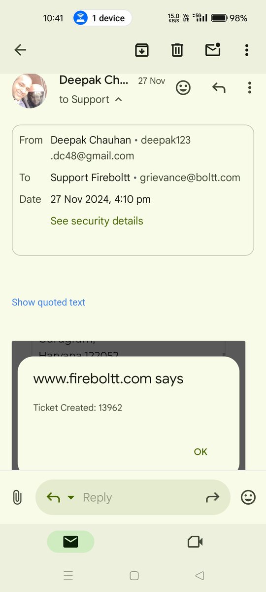 deepakdc48's tweet photo. @fireboltt__  hlmeri complaint 26 Nov se chal rahi hai apki koi sarvice nhi 3rd party ko sarvice de rahkhi hai wo bus time pas krte hai har mail pe 4se5 din bool ke aaj pura manth+khrab kr diya hai mera muj se 150 rupe charge b liya hai uske bad b koi help nhi hai 420 fireboltt https://t.co/WcTFcuLYh8