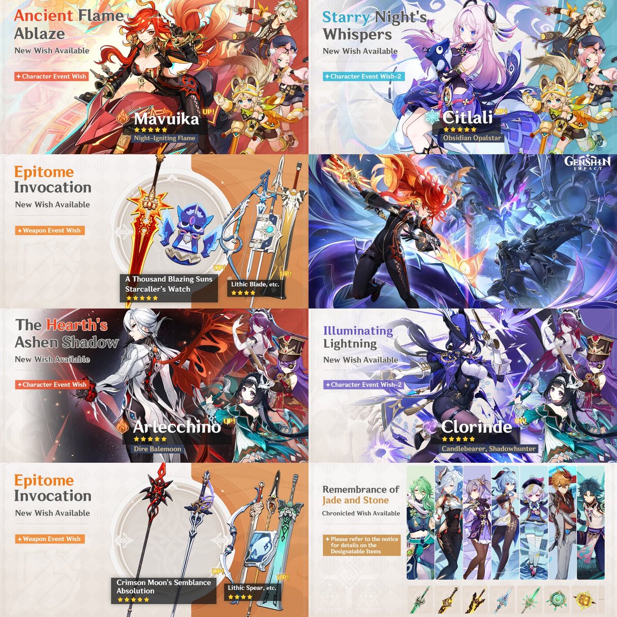 GenshinUniverse's tweet photo. Are you pulling on any of these banners?

#GenshinImpact #原神 https://t.co/f412Wn8Sww