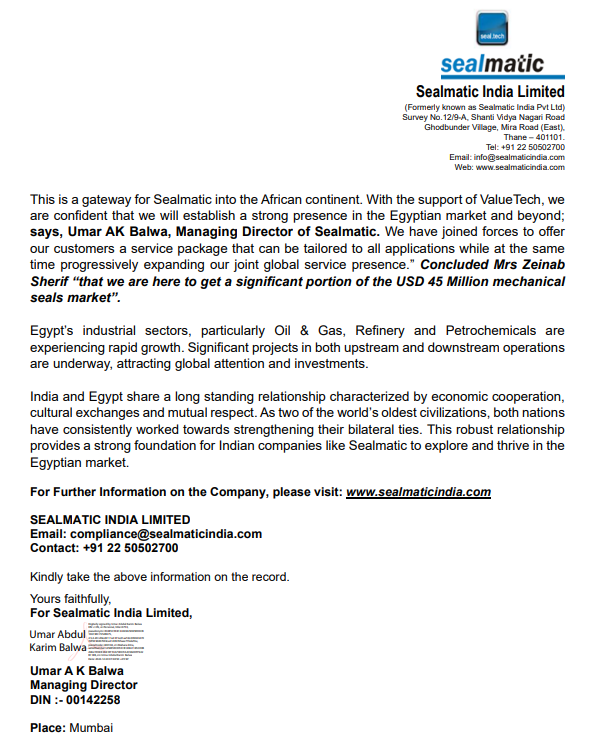 aoiventures's tweet image. 🌍 Sealmatic India Expands to Egypt with ValueTech Partnership!

🔹Collaboration: Partnership with #ValueTech Engineering Technologies to serve #Egypt and #Africa.

🔹Focus: Selling, repair, and refurbishment of mechanical seals for industries like oil &amp;amp; gas, petrochemical,…