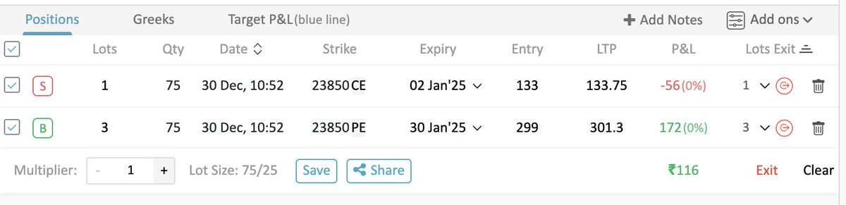 This lot size being different on different expiry has caused some confusion lately..  hence Added "Quantity" option in "Addons" in Simulator/Builder so that it's clear what lot size is used for which expiry.

Like in below example: 30Jan Quantity is 25 and 2nd Jan expiry Quantity