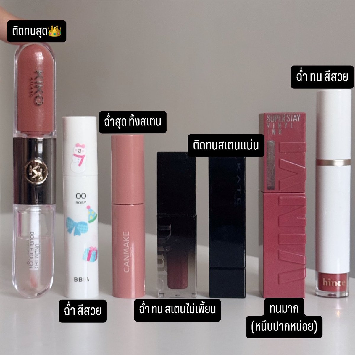 ปีนี้ใช้ลิปวนๆไม่กี่ตัวที่ชอบจริงๆ ส่วนใหญ่เน้นติดทนเพราะไม่ชอบเติมลิปบ่อยย✨

(รีวิว&amp;มีสวอททุกแท่งในเธรดคับ)