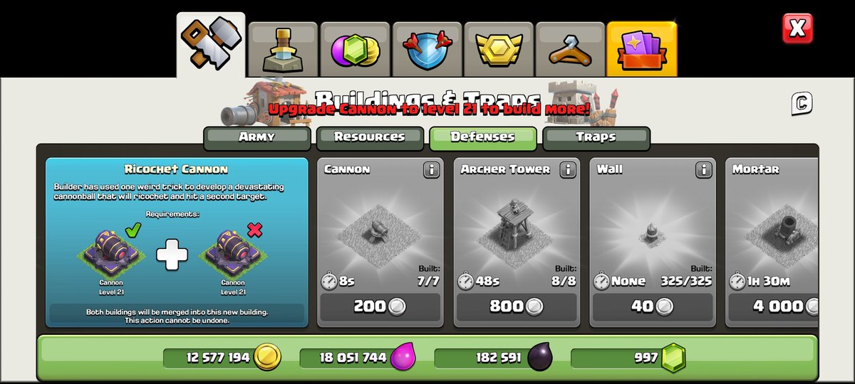 Baba63572805's tweet photo. @ClashofClans Cannot merge two cannot despots both are at level 22. Is it  big or am I missing something? https://t.co/l26TrTFVaU