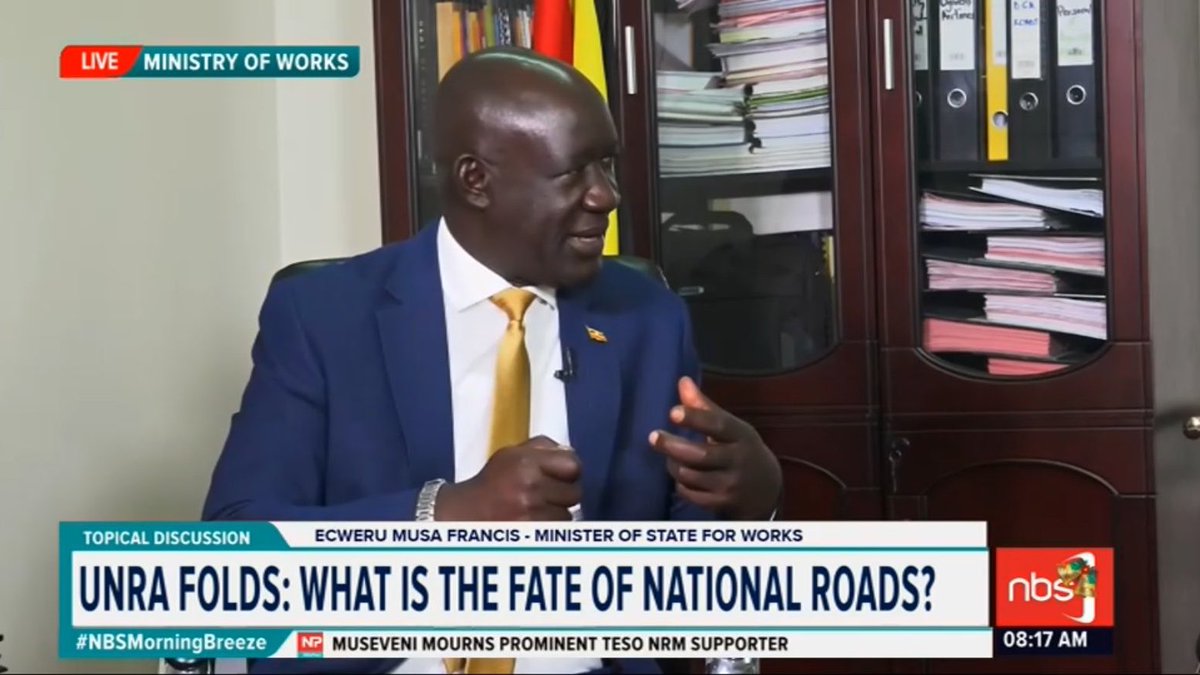 Hon Musa Francis Ecweru, State Minister for Works and Transport: With the merger of UNRA, I want to let the world know that we are not going to suffer paralysis. The government saw that having two parallel systems within one organization was not sustainable.

#NBSMorningBreeze