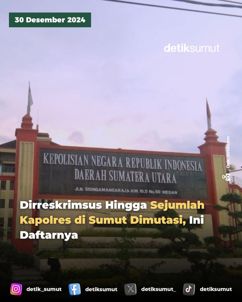 detiksumut_'s tweet photo. Kapolri Jenderal Listyo Sigit Prabowo merotasi sejumlah pejabat di jajarannya. Di Sumut, ada jabatan Dirreskrimsus dan sejumlah Kapolres yang dimutasi.

https://t.co/QzeLIil8wy

#PoldaSumut #Rotasi #Polisi https://t.co/pmwYq2SJjt