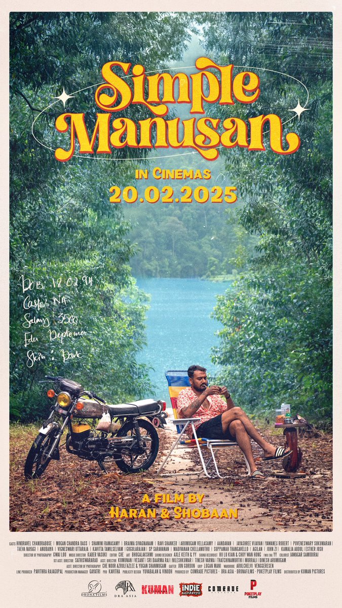 We are glad to be the distributor for SIMPLE MANUSAN (2025). 

In Malaysian cinemas 20.02.2025

From the makers of #MetroMaalai (2019) Haran Kaveri &amp; Shobaan. 

Synopsis:
This romantic comedy follows a man's quest in search of a life partner.