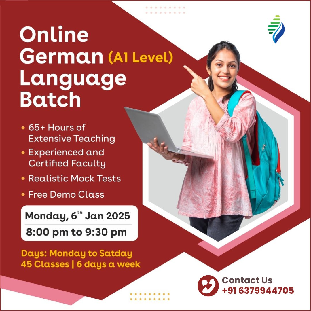 shankhaglobal's tweet image. Online #German (#A1Level) #Language Batch

Monday, 6th Jan 2025 8:00 pm to 9:30 pm
Days: Monday to Saturday 45 #Classes | 6 days a week

#CareerGuidance Student Review, rb.gy/eb0g5z

For more info, linktr.ee/shankhaglobal or WhatsApp +91 6379944705