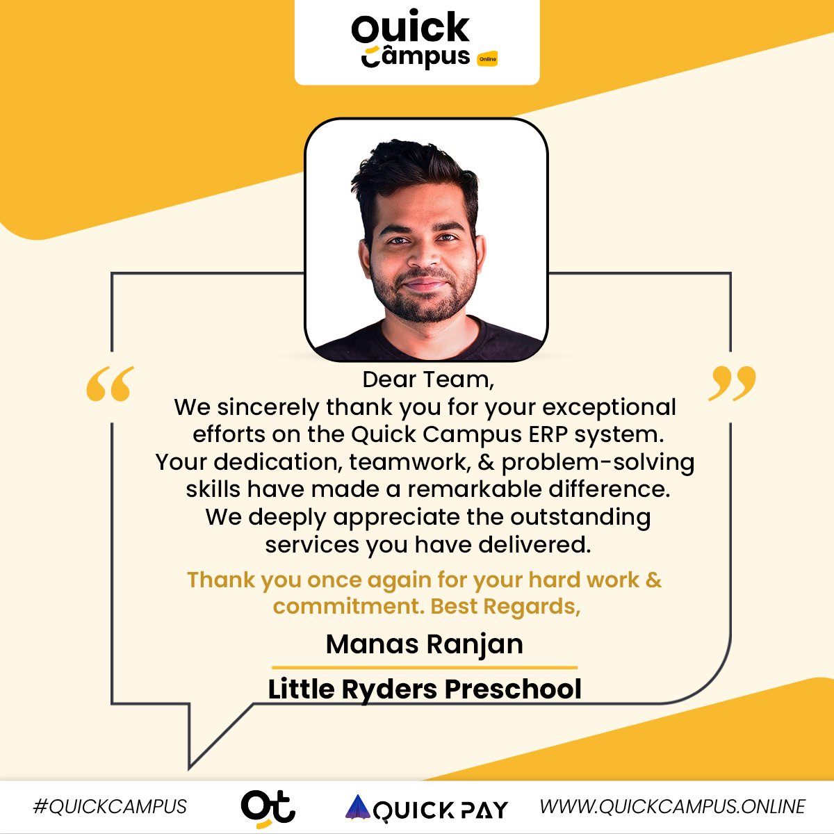 joinquickcampus's tweet photo. 🌟 Client Testimonials on QuickCampus – School Management Software! 🌟

📚 Ready to transform your school management too? Let QuickCampus make it happen!

#QuickCampus #QuickTouch #QuickPay #SchoolERP #EdTechSolutions #EffortlessManagement #HappyClients #SmartSchools https://t.co/9dGiU8Y1hI