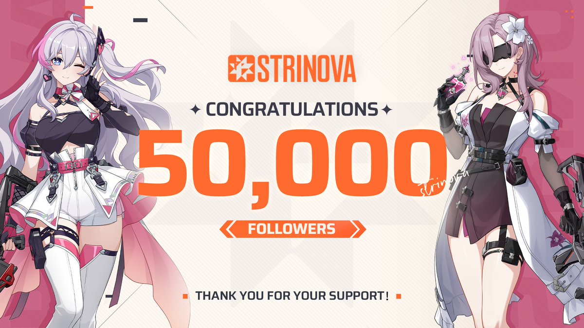 Strinova_EN's tweet photo. 🎉Milestone Celebrations🎉 Official X followers exceed 50,000!

50,000 Strong! Huge thanks to every single one of you for your incredible support. Let's push for 60K and beyond! 🚀

🎁To celebrate, we are giving away special rewards to 15 winners at random!
・Michele Plushie 
・7-Day Experience Boost Card*2
・Dream Token*2000

Winners will be notified via DM.
#Strinova #Stringification