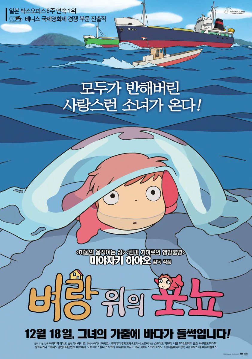 Happy Late 16th Anniversary to Ponyo on the Cliff by the Sea (벼랑 위의 포뇨) Releasing in South Korea on Cinemas!