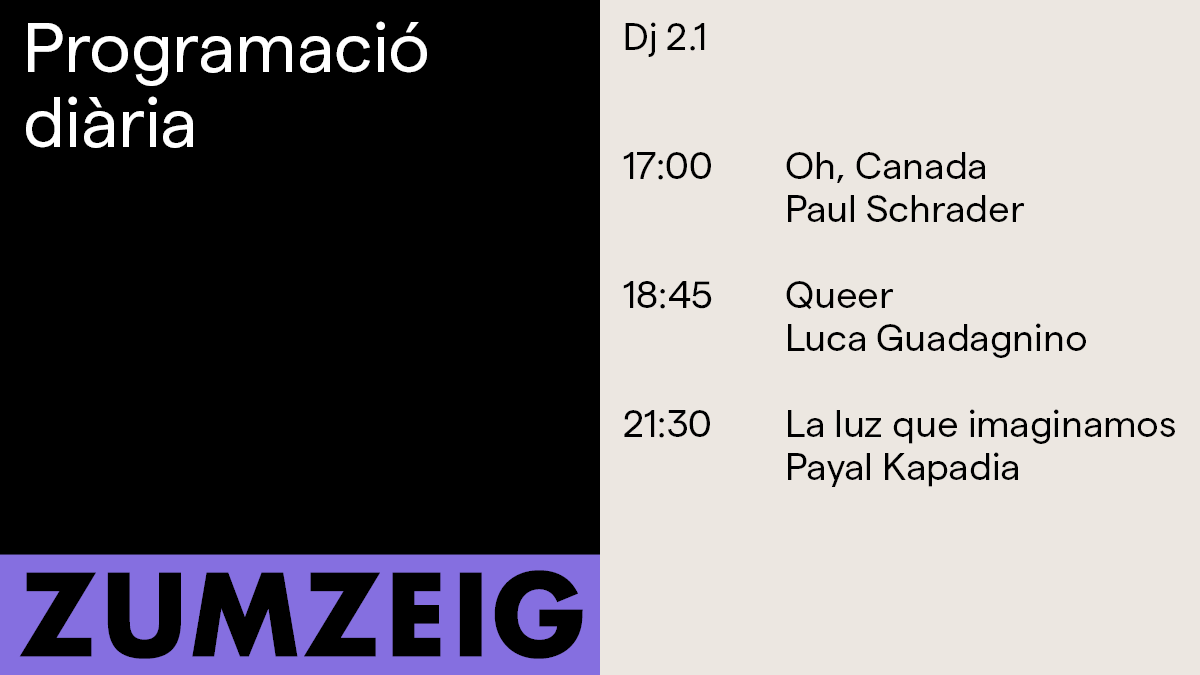 Dijous☃️

#OhCanada Un reconegut documentalista cedeix la seva última entrevista 📸
#Queer Una aventura sobre el desig de ser estimat🐍
#LaLuzQueImaginamos Sobre la capacitat d'escollir el nostre propi destí 🫂

🎟️bit.ly/3rBezuG