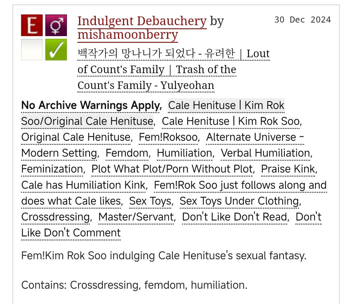 mishamoonberry's tweet photo. new #LCF fic! #rokcale PWP featuring fem!roksoo, femdom, feminization and humiliation
https://t.co/GztmJjPGm5 https://t.co/3WZ7ANHFUG