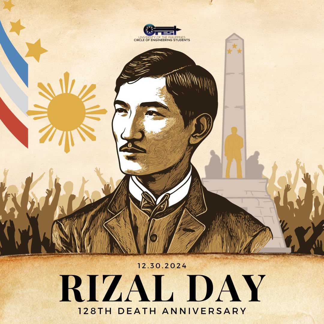 up_crest's tweet photo. Ngayong araw na ito, iginugunita natin ang ika-128 anibersaryo ng kamatayan ni Dr. Jose Rizal—ang ating pambansang bayaning nag-alay ng kanyang buhay para sa kalayaan ng ating bayan. https://t.co/bAHdLwS6Km