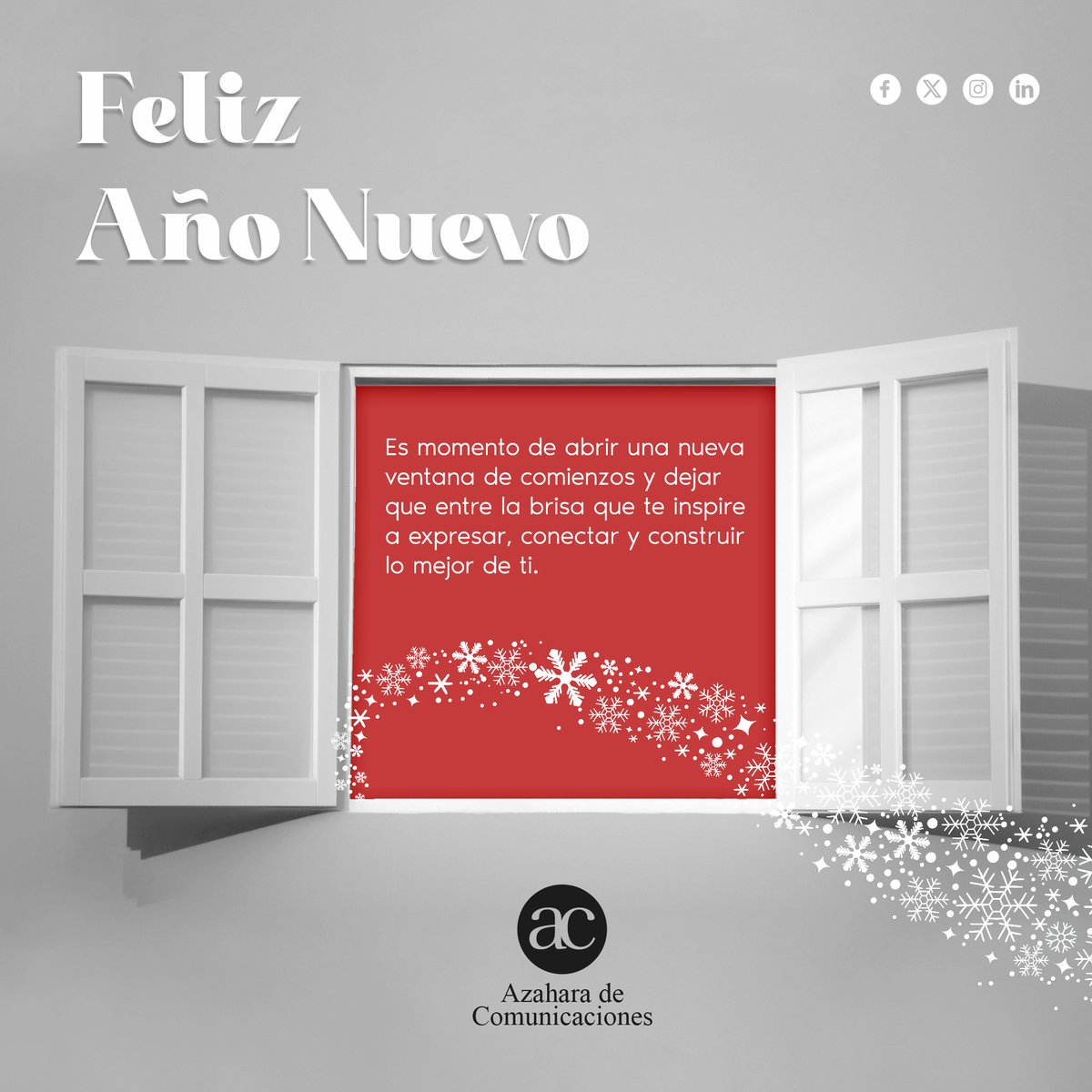 🎄Con el nuevo año llega una oportunidad de visionar y alcanzar nuevos retos, una oportunidad para conectar con los demás y con nosotros mismos.

En Azahara de Comunicaciones, brindamos por un 2025 lleno de inspiración y momentos para construirnos desde lo que somos, juntos.❤️