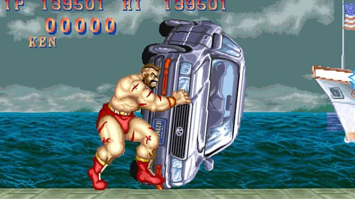 ShotoGamer's tweet photo. I wished Gief did this to the breakable objects in any SF2 stage, Punisher in the beatemup game can do that. #CarBonus https://t.co/tY418K7Uy2