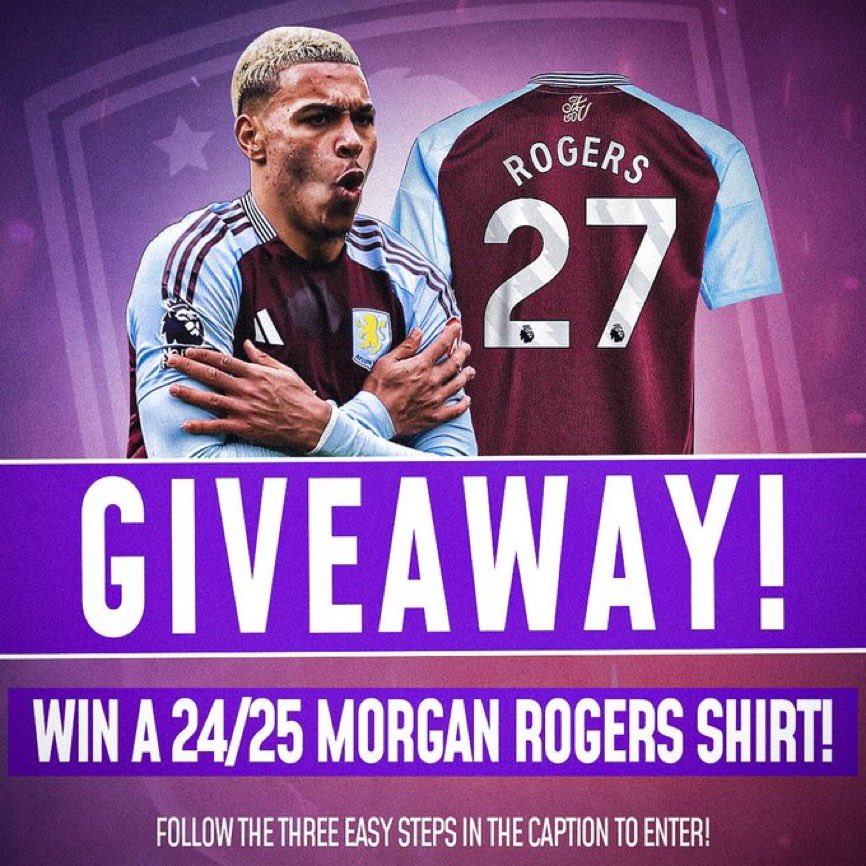 🚨🎁 𝐆𝐈𝐕𝐄𝐀𝐖𝐀𝐘!

Win a 24/25 Morgan Rogers Aston Villa home shirt! 🏴󠁧󠁢󠁥󠁮󠁧󠁿🌟

To enter: 
1⃣ Like this post
2⃣ Repost this post
3⃣Follow <a href="/EPLiveNews/">EPL Live News</a> and <a href="/theavfcfaithful/">𝗧𝗵𝗲 𝗔𝗩𝗙𝗖 𝗙𝗮𝗶𝘁𝗵𝗳𝘂𝗹 | 𝕏</a>

The winner will be announced on January 4th. 🔜👀

Good luck, everyone!🤞