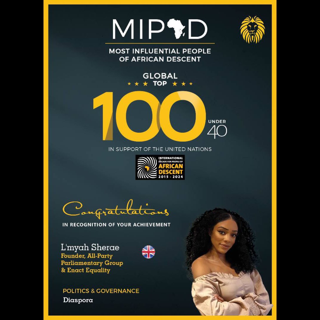L’myah Sherae (@lmyah_sherae) on Twitter photo I’m really honoured to be named one of the Top 100 Most Influential People of African Descent globally!🌍 Thank you so much <a href="/MIPAD100/">Most Influential 100</a> & <a href="/UN/">United Nations</a>🙏🏾
This recognition means so much, not just to me, but to the causes I fight for: race equity in education, the Windrush generation & more🤎 I’m really honoured to be named one of the Top 100 Most Influential People of African Descent globally!🌍 Thank you so much <a href="/MIPAD100/">Most Influential 100</a> & <a href="/UN/">United Nations</a>🙏🏾
This recognition means so much, not just to me, but to the causes I fight for: race equity in education, the Windrush generation & more🤎
