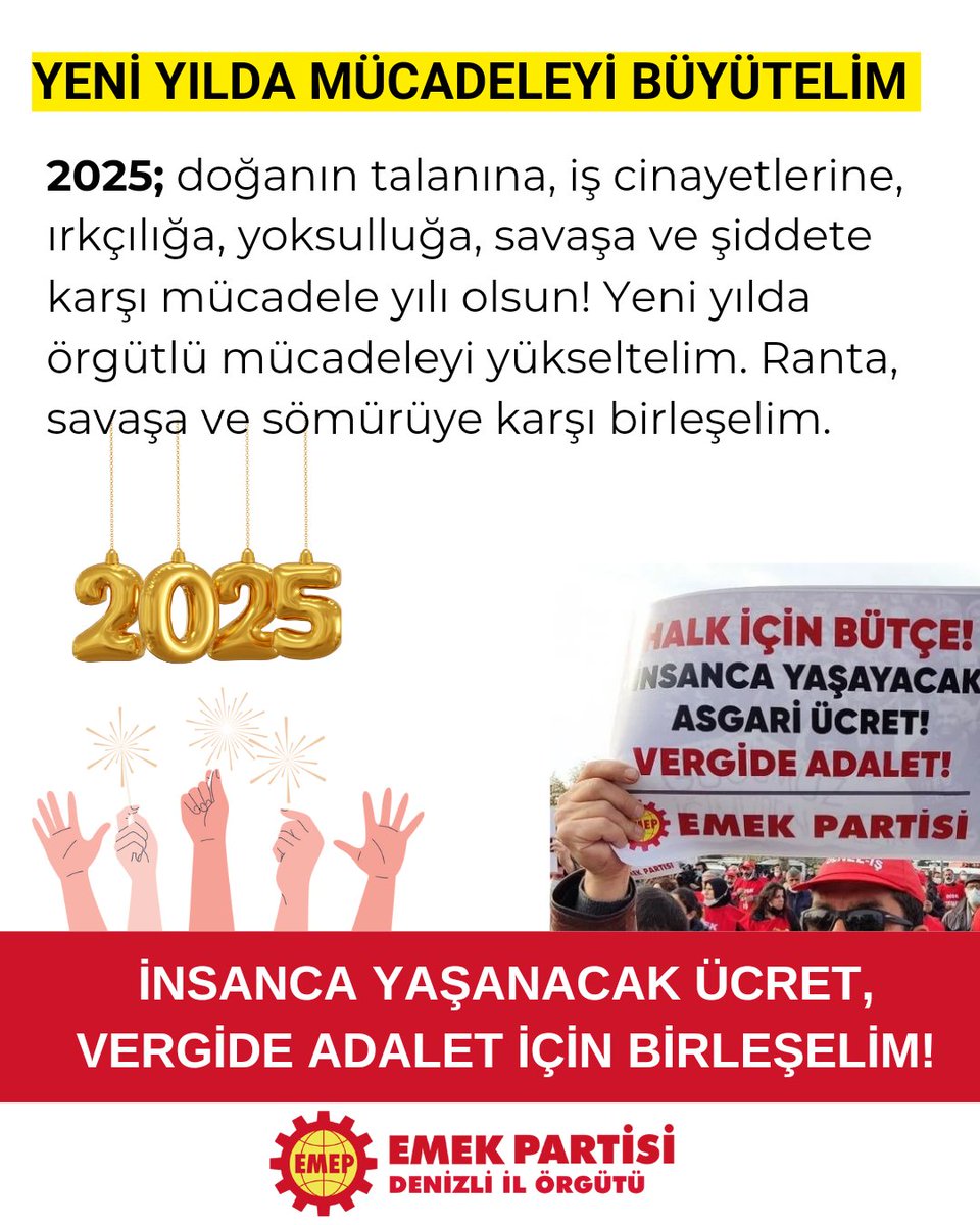 emepdenizli's tweet image. Yeni yılda mücadeleyi büyütelim!

2025; doğanın talanına, iş cinayetlerine, ırkçılığa, yoksulluğa, savaşa ve şiddete karşı mücadele yılı olsun! Yeni yılda örgütlü mücadeleyi yükseltelim. Ranta, savaşa ve sömürüye karşı birleşelim.

#2025 #YeniYıl #Denizli #EMEP