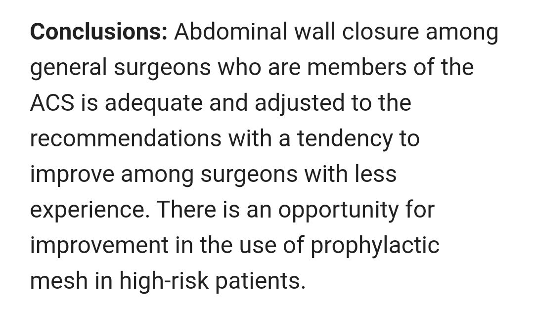 bit.ly/3BN5kmf Abdominal wall closure: how do we do it in Spain? Survey of specialist general surgeons members of the AEC (Spanish Society of Surgeons).

#HerniaPrevention #HerniaSurgery #AWSurgery #SmallBitesTechnique