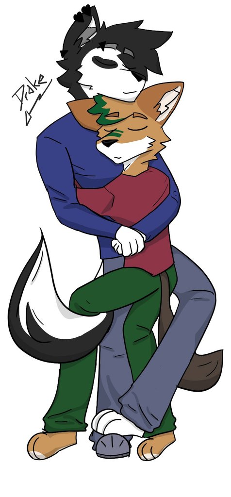 DrakeTheWoof's tweet photo. I'm still very bad with drawing bodies, but I tried my best for my crush🧡💚🖤🤍 https://t.co/mrCoOq1bJo