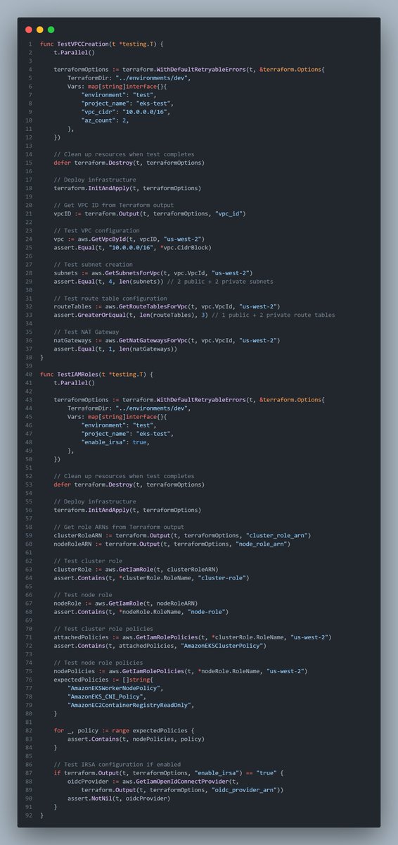 bog_reaper's tweet image. 🚀 Day 18 of the #30DayTFChallenge ✅
Automated testing for Terraform code = DONE!
🔍 Tests Include:

VPC CIDR validation

Subnet &amp;amp; Route Table setup
IAM Roles &amp;amp; IRSA checks
👨‍💻 Terratest + CI/CD = 🚦 Reliable infra code
📂 Code on GitHub.
#Terraform #IaC #DevOps #HUG #HashiCorp