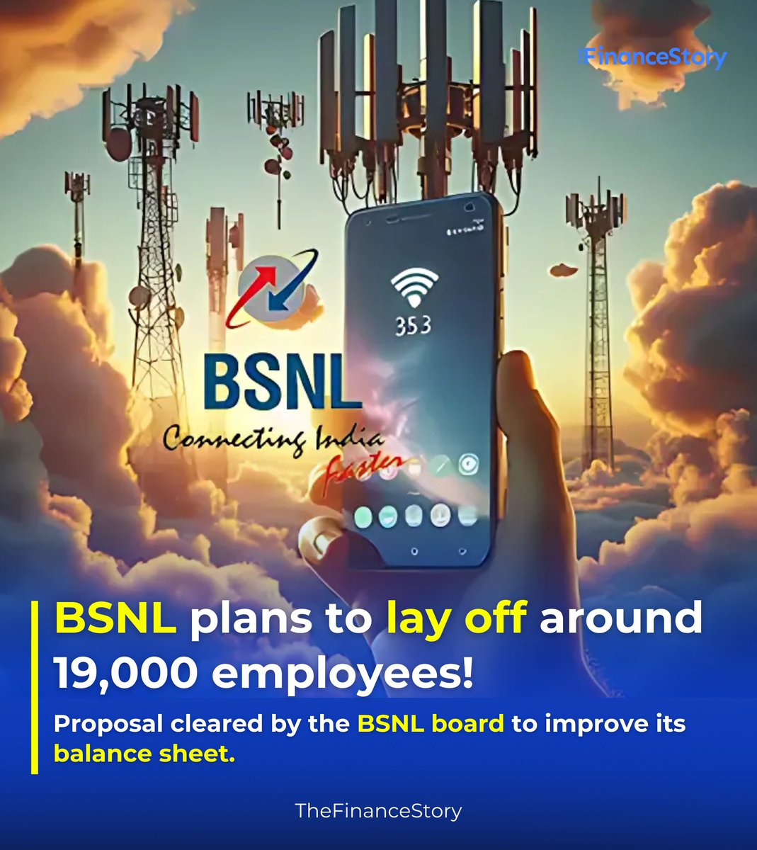 📢 Government-owned telecom giant BSNL is planning to lay off 35% of its workforce!

✂ 18,000-19,000 employees to be offered a Voluntary Retirement Scheme (VRS).

🚨The move aims to make BSNL’s balance sheet healthy and improve overall efficiency.
 
#bsnl #layoff #telecom